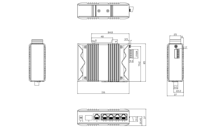 RS236-1GF5GT-4POE Product Dimensions (mm)