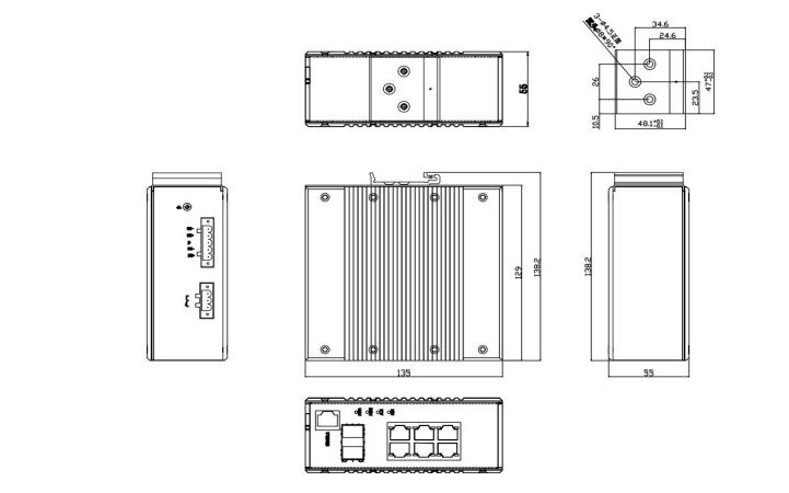 RS6000-2F6T-P Product Dimensions (mm)
