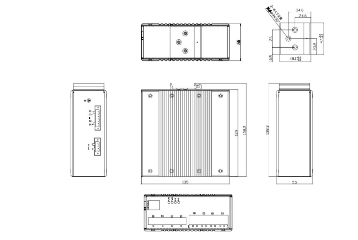 RS6000-4F4T-P Product Dimensions (mm)