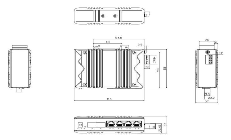 RS636-2GF4GT-4POE Kích thước sản phẩm (mm)