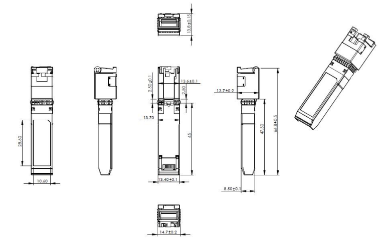 YT-SFP+-T Kích thước sản phẩm (mm)